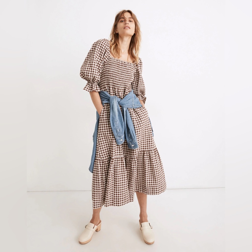 Madewell Lucie Elbow Sleeve Smocked Midi Dress